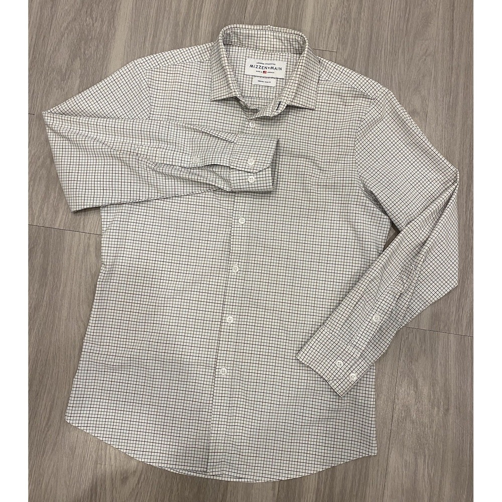 Mizzen + Main Shirt Mens Medium Trim Fit White Plaid Made In USA